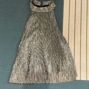 Silver Shiny high neck tank top